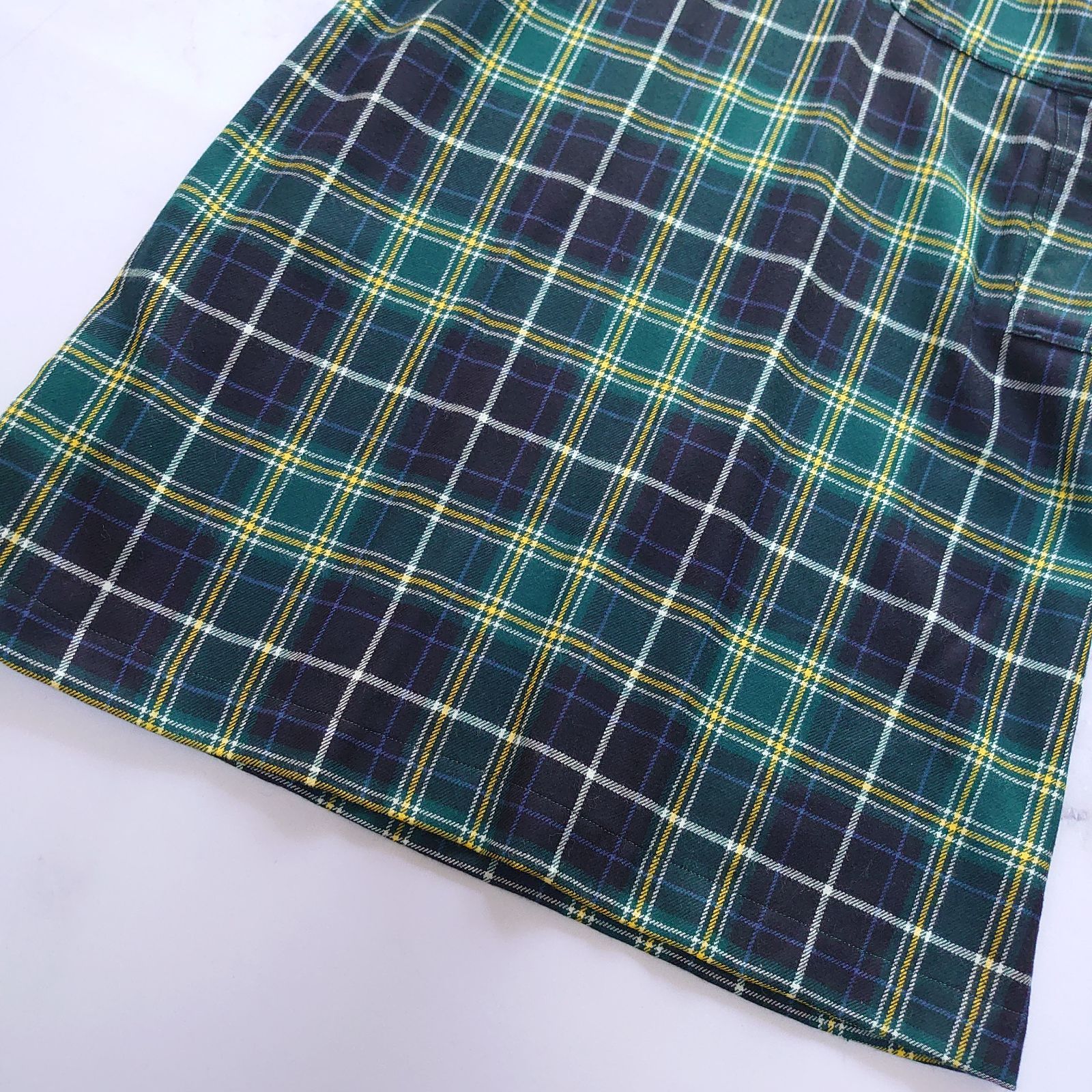 ワンダフルワールド ロゴ ジャンパースカート チェック ワンピース 緑