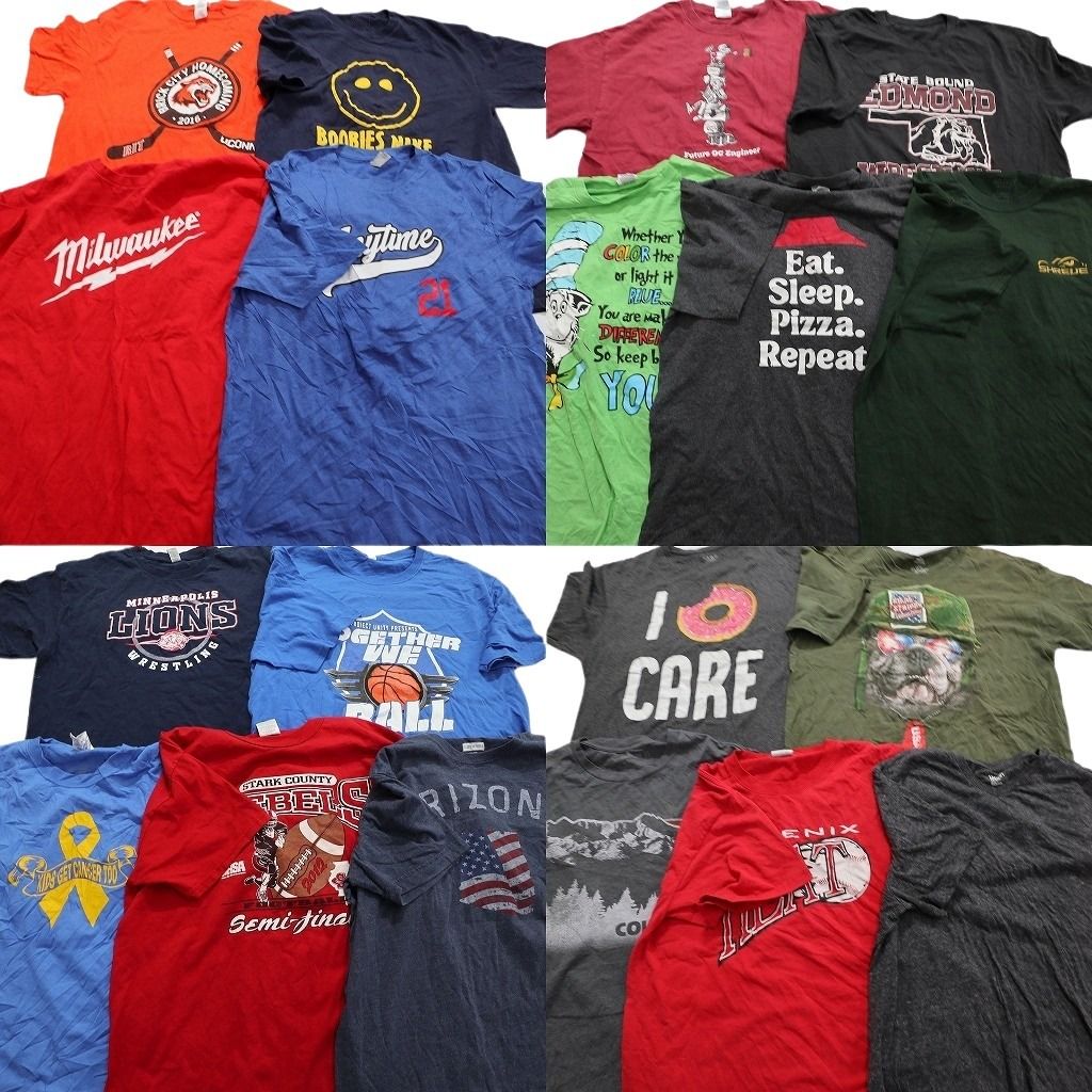 古着卸 mix プリント 半袖Tシャツ 19枚セット メンズ L アニマル 動物 イヌ チームロゴ 英文字 古着 NA1764