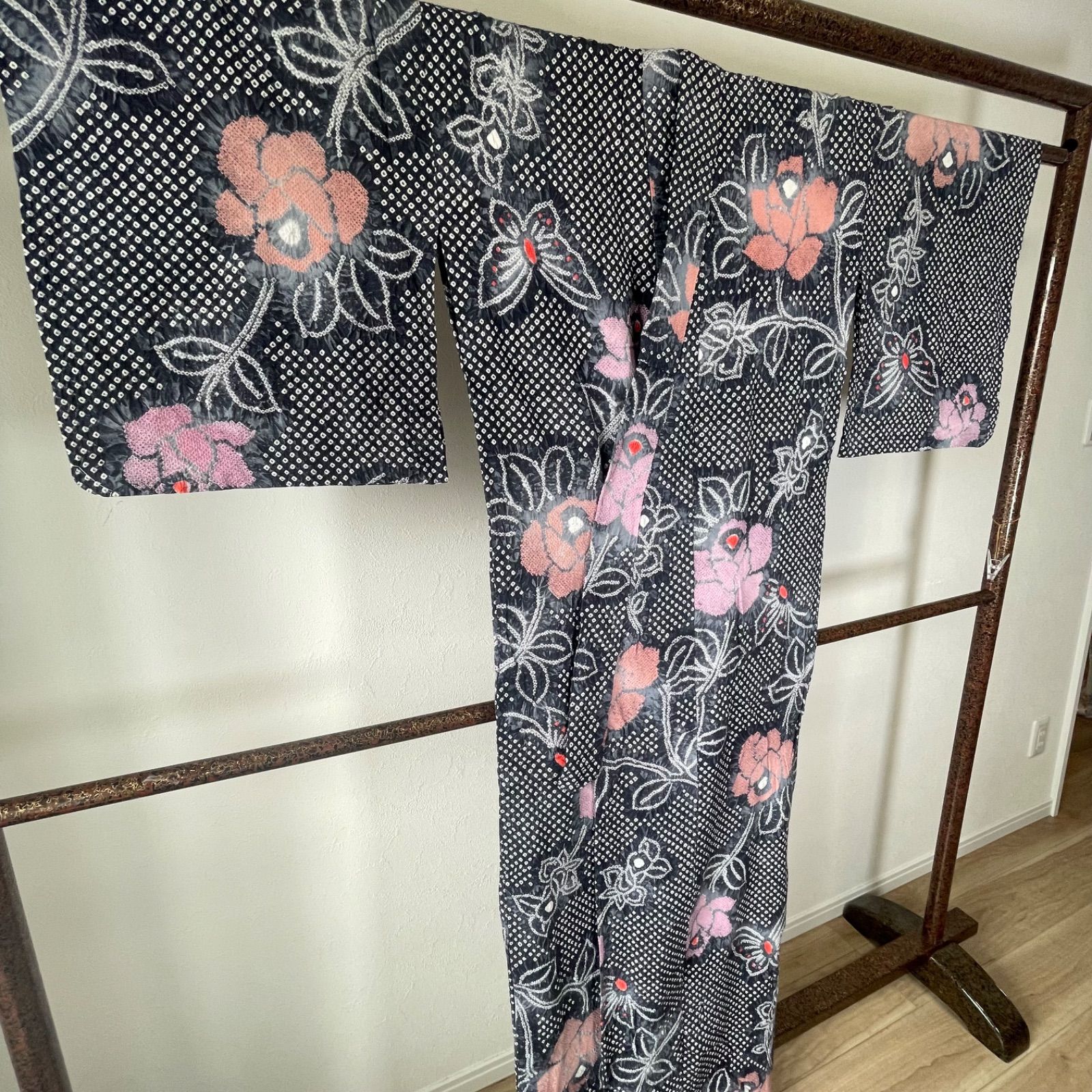 未使用品 有松絞り 綿 現代 浴衣 着物 夏物 165 トールサイズ