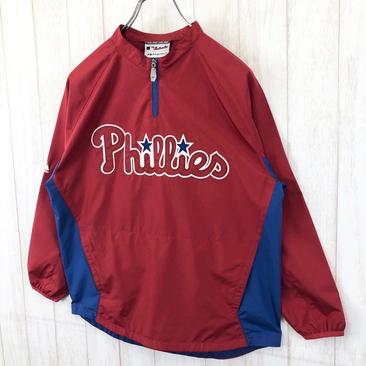 Majestic マジェスティック MLB メジャーリーグPhiladelphia phillies フィラデルフィアフィリーズ ナイロンジャケット  ナイロンプルオーバー ベースボールジャケット