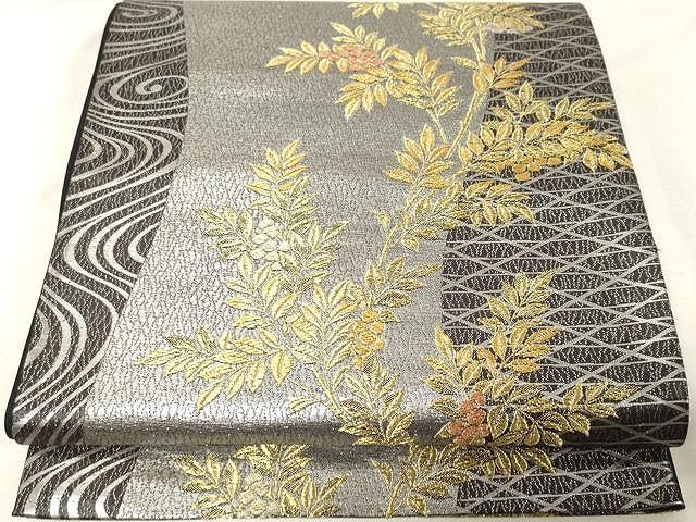 平和屋着物＊夏物 六通柄袋帯 エ霞地紙花文 金