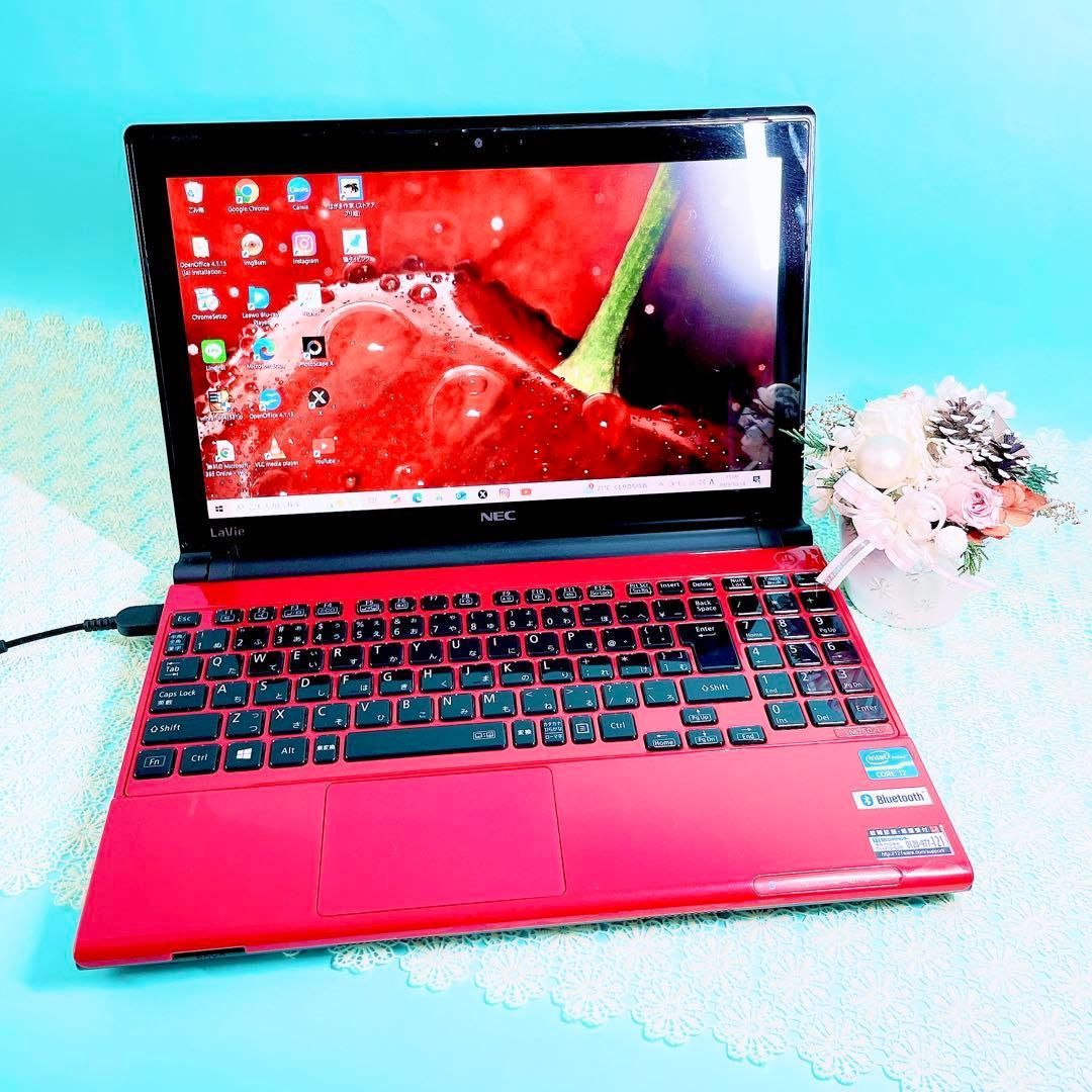 大容量1TB❣️高性能Corei7✨️ブルーレイ対応 小型 おしゃれ赤ノート