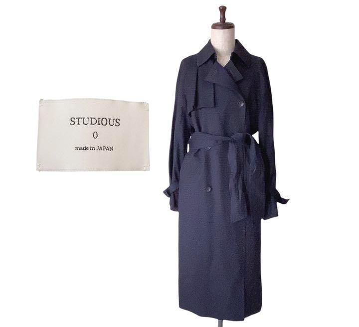 STUDIOUS クラウンボリュームトレンチ お洒落 こなれ感 ネイビー