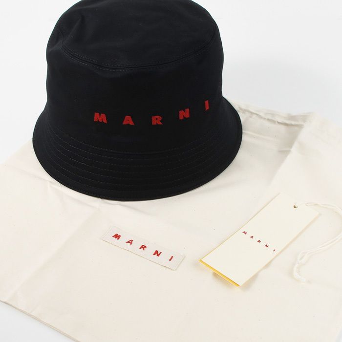 関税負担なし☆MARNI オーガニックギャバジン製バケットハット グリーン 刺しゅうロゴ入り オーガニックギャバジン製 バケット