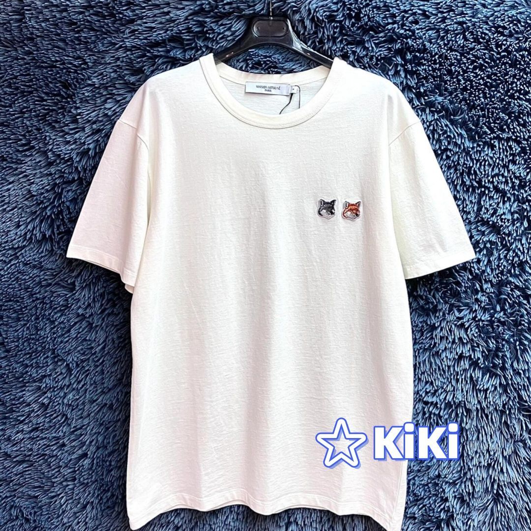 【タグ付き新品】メゾンキツネ ホワイト半袖Tシャツ MAISON KITSUNE メゾンキツネ ボールド フォックスヘッド パッチ
