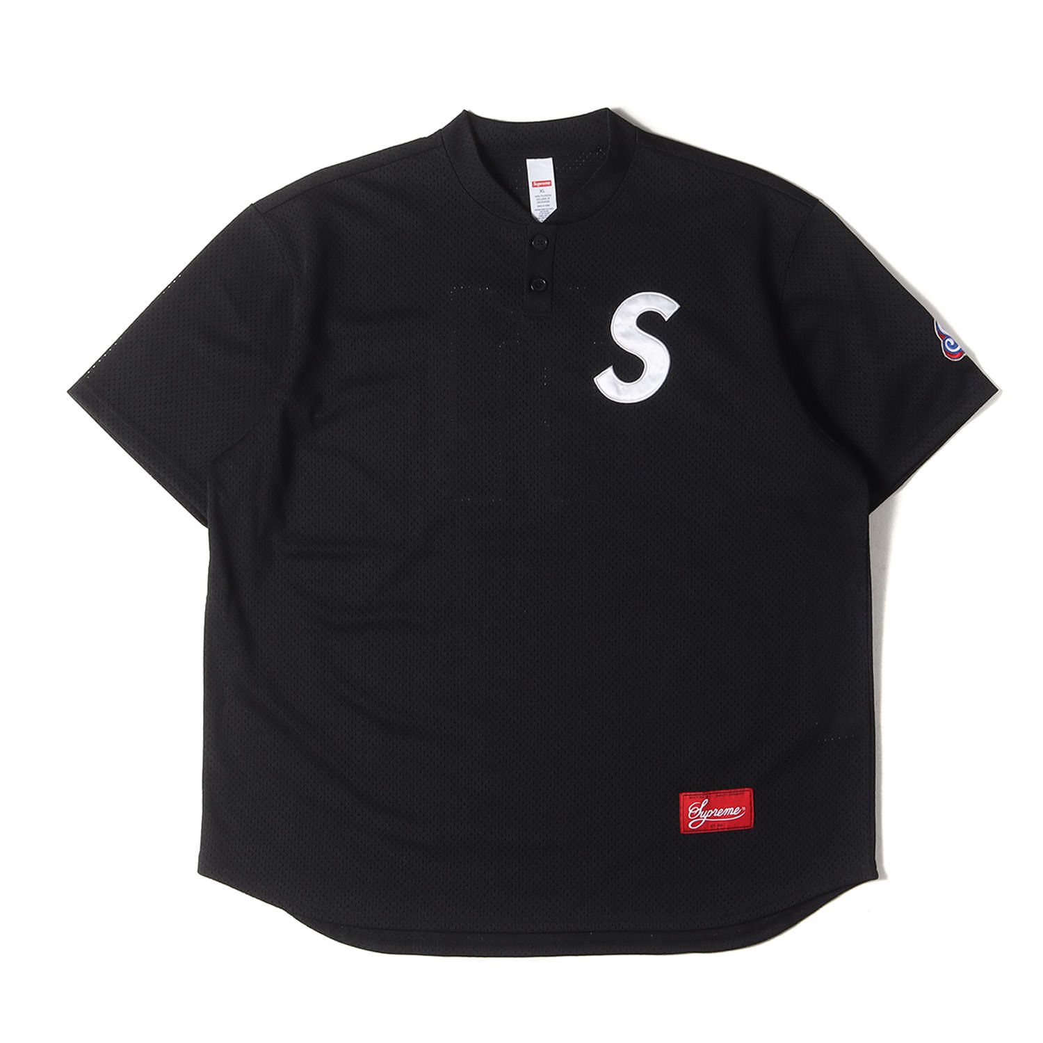 新品 Supreme シュプリーム Tシャツ サイズ:XL 24AW Sロゴ ヘンリーネック メッシュ ベースボールシャツ (S Logo Baseball Henley) ブラック 黒 トップス カットソー 半袖【メンズ】