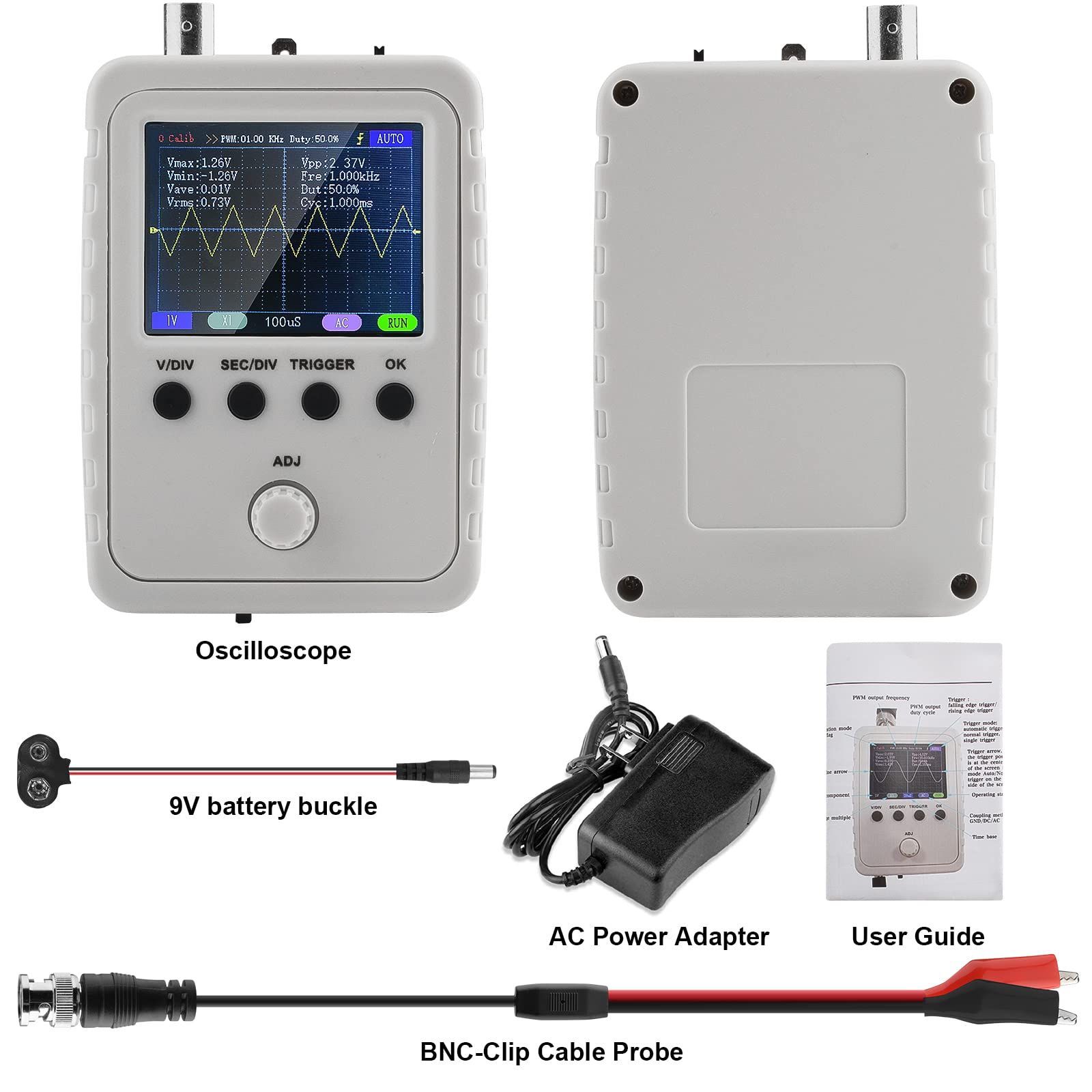 DiyStudio デジタルオシロスコープ2.4インチTFTハンドヘルドオシロスコープキット、DC9V電源1MSa / s 500s /  Div-10us / Div（組立完成品）BNCコネクタTFTオシロスコープテスター（9256681-B253） - メルカリ