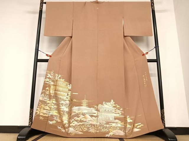 平和屋着物●金彩友禅 卓越技能者 名工 和田光正 色留袖 松竹梅風景文 高蒔絵 金彩 正絹 AABB6537zg