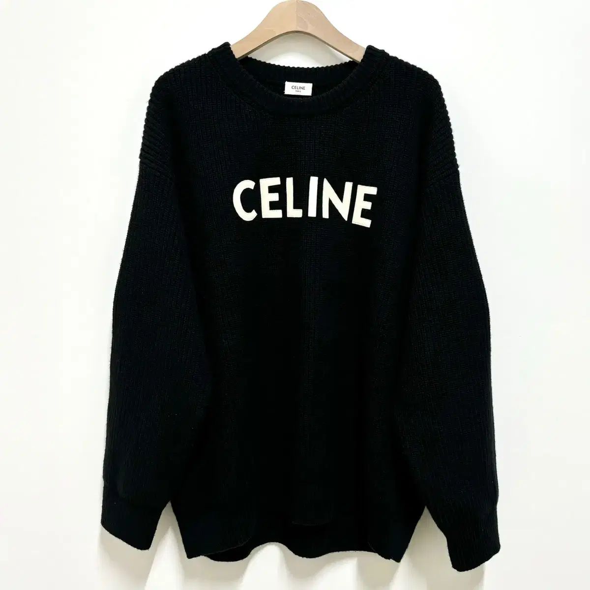CELINE(セリーヌ) リブ付き ロゴ ウール ニット セーター 黒