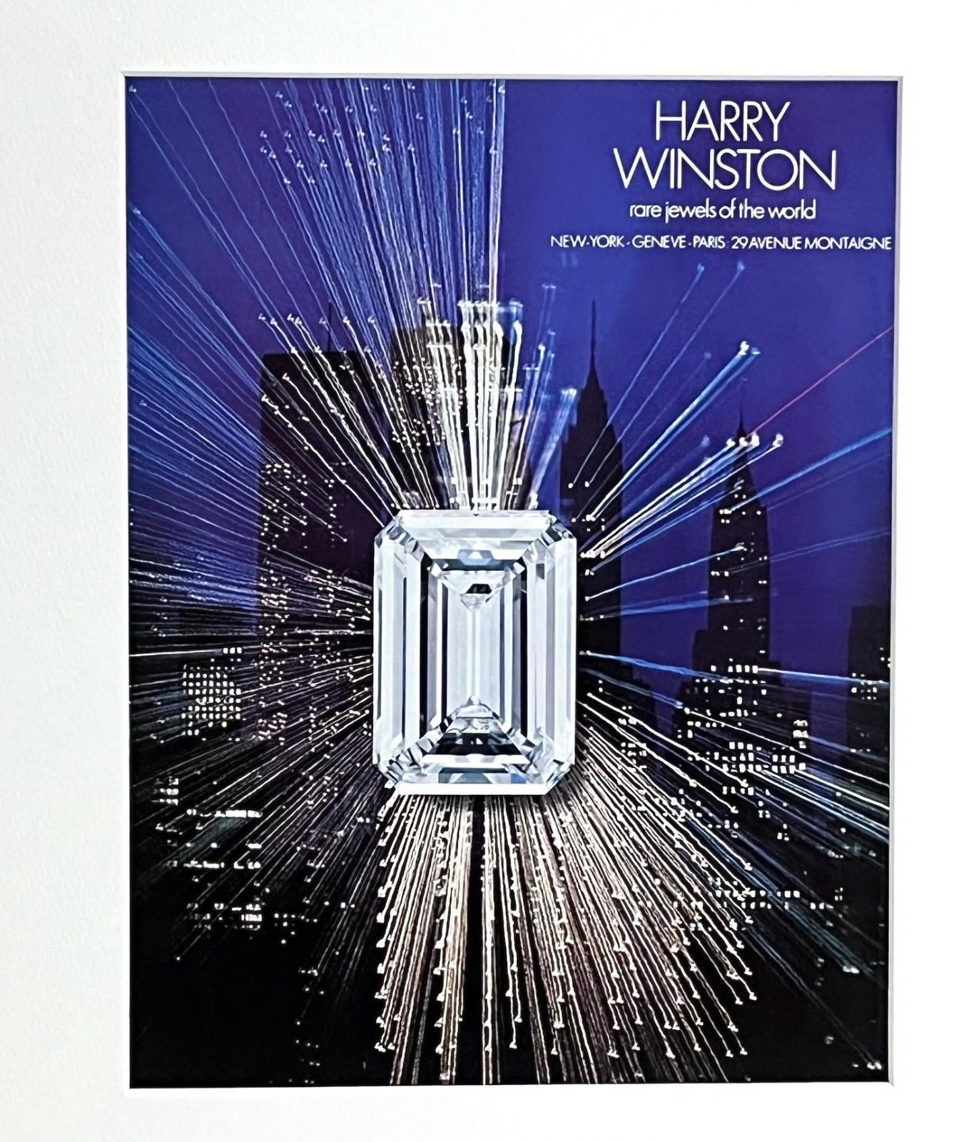 1965 広告＞ Harry Winston ハリーウィンストン ポスター ヴィンテージ アートポスター フレーム付き インテリア モダン おしゃれ  かわいい 壁掛け ポップ レトロ 青 地図 抽象画 - メルカリ