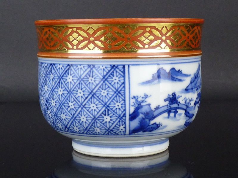 清宮】五代 三浦竹泉 造「祥瑞金襴手 茶碗」共箱 高さ 約8cm 幅
