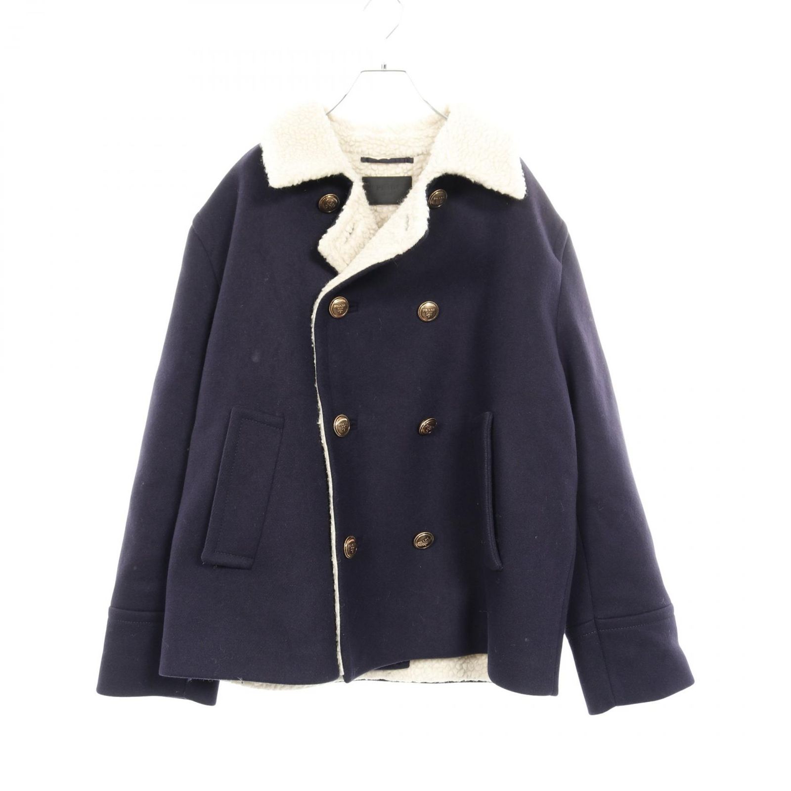 プラダ PRADA ピーコート SGC026 ネイビー ウール ボアジャケット メンズ Used B