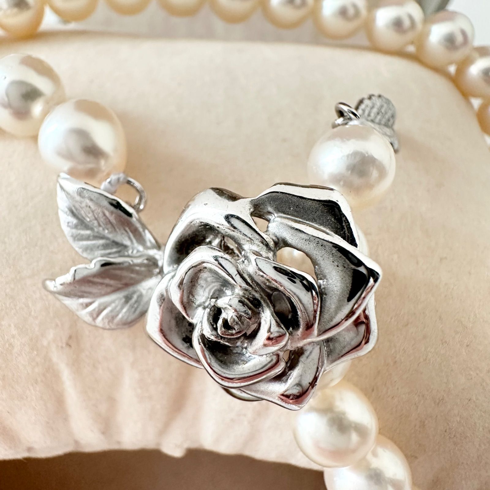 本真珠 あこや真珠 7mm シルバー刻印 薔薇モチーフ ロング