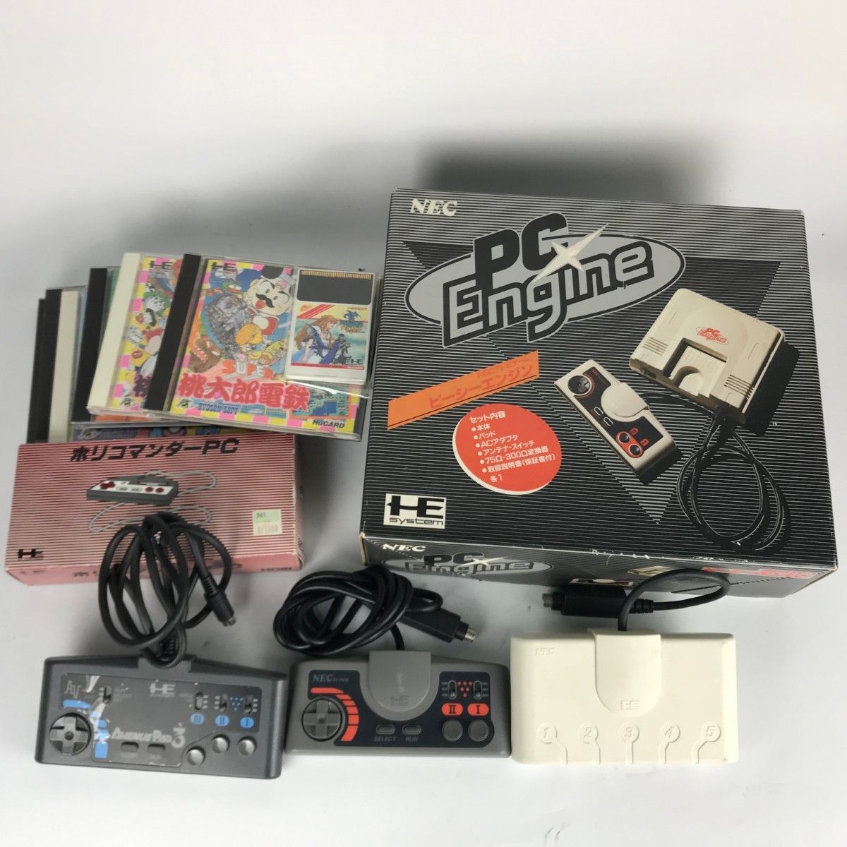 HORI PCエンジンまとめ 本体 ソフト コントローラー 倉庫番ワールド 桃太郎電鉄 マルチタップ ホリコマンダー ジャンク