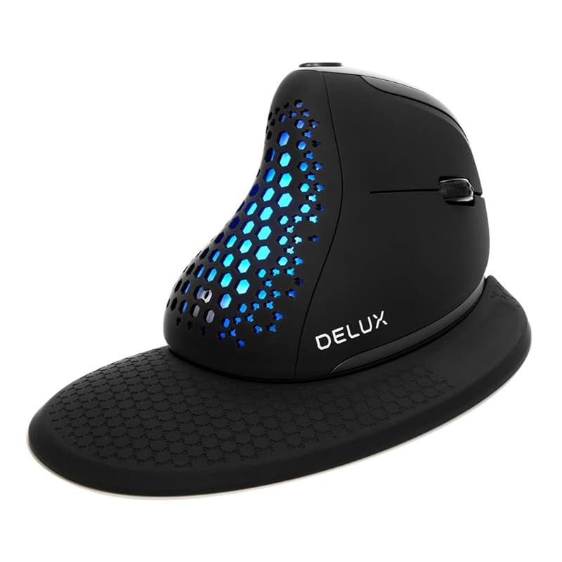 DELUX Seeker エルゴノミクスマウス 無線 OLEDスクリーン 6ボタン＆親指ホイール 静音 7200 DPI 3モード 有線|ワイヤレス2.4G|Bluetooth プログラム 充電式 RGBライト リストレスト M618XS 3モード -ブ
