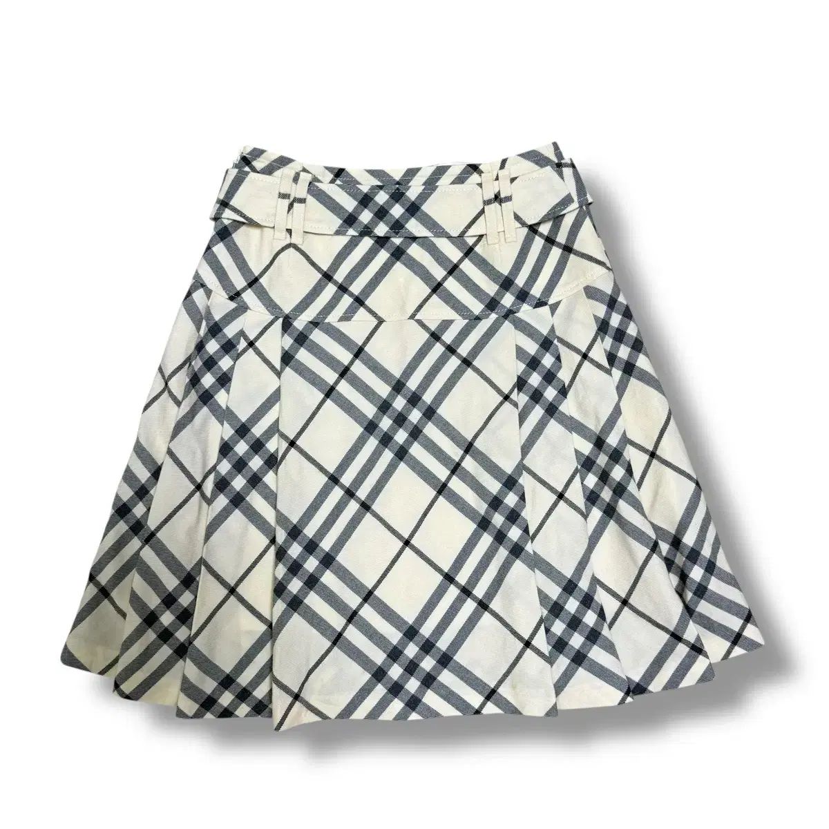 バーバリー ウール 100 ノヴァチェック ベルト プリーツ スカート ミディ丈