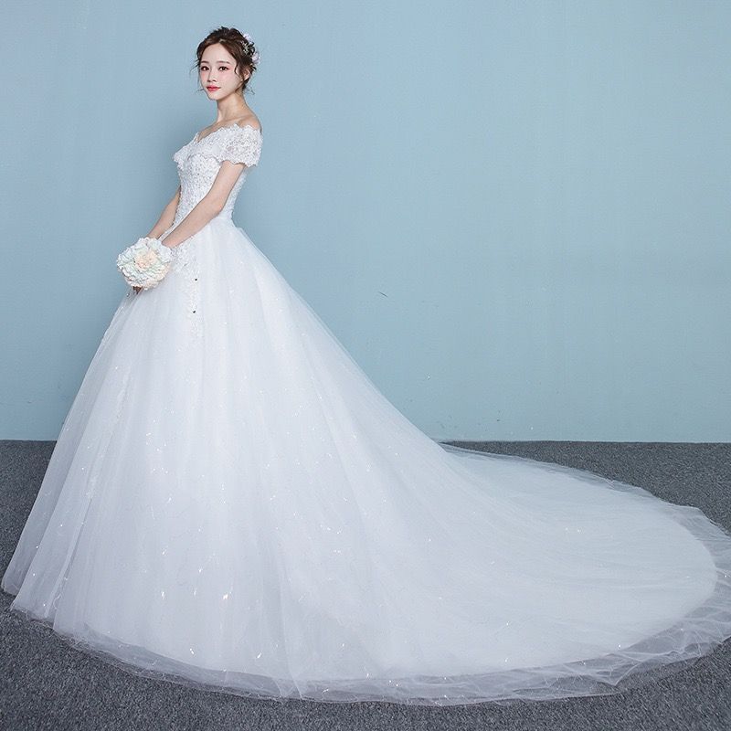 騒音のない ウェディングドレス ウエディングドレス オフショルダー 二次会 結婚式 前撮り ブライダル ロングドレス 花嫁 プリンセスドレス プリンセス