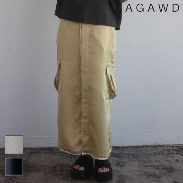 アガウド AGAWD ボトムス 25春夏 Satin Cargo Skirt サテンカーゴスカート ロング丈 1925-3021