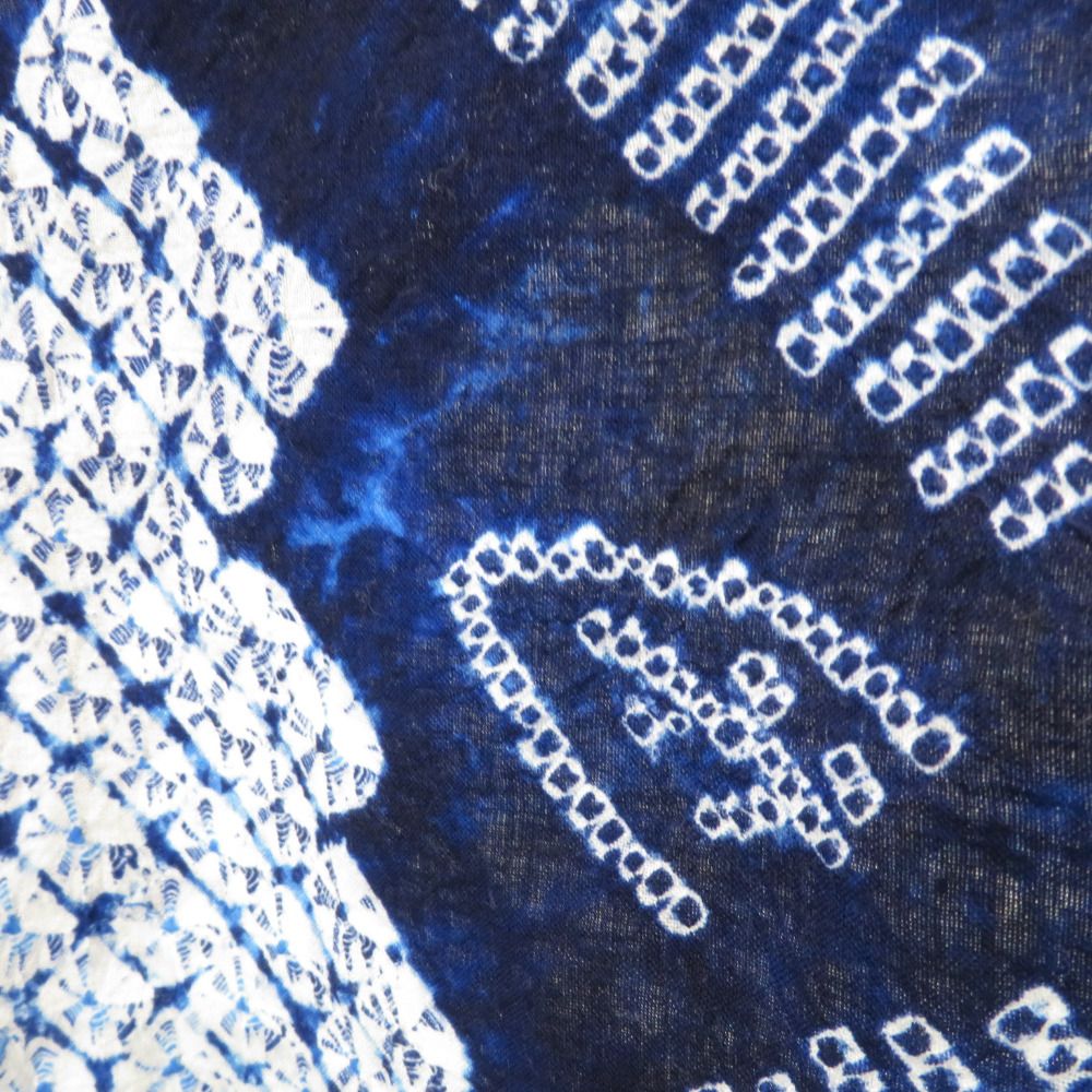浴衣 絞り 絞り浴衣 藍 白 青 花デザイン しつけ糸付 仕立て上がり