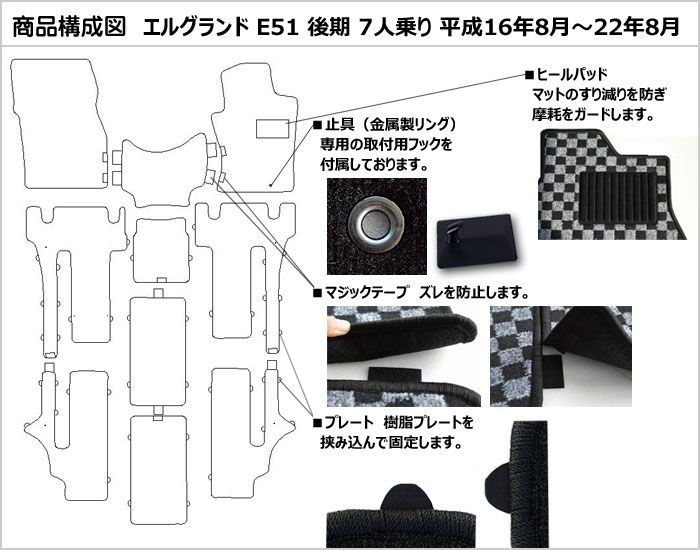 ［残り1個］半額SALE フロアマット 日産 エルグランド E51 後期 7人乗り H16.8-22.8【当日発送 全国一律送料無料】【チェック柄 ベージュ】