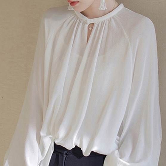 きれいめ 大人 ボリューム袖 トップス シャツ ブラウス 袖あり 長袖