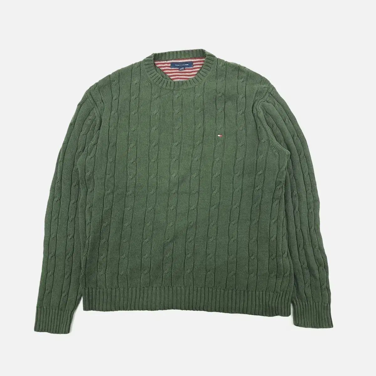 （ CS808 ） XL Tommy Hilfiger(トミーヒルフィガー) ケーブル編み カーキグリーン ケーブル ニット セーター セーター knit
