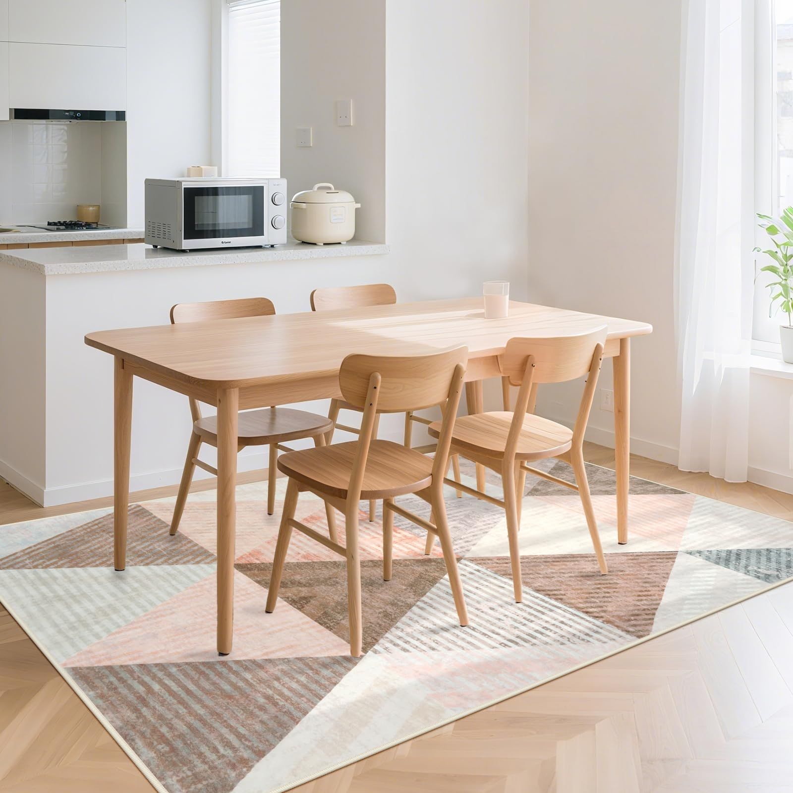 HAOCOO カーペット 洗える 140х200cm ラグ 夏用 約1.5畳 幾何学 北欧風 モダン ふわふわ 滑り止め 防音 抗菌防臭 室内用 長方形 ラグマット オールシーズン適用 三角形柄 マッチング コーラルブラウン MARWIL-DEMENAGEMENTS_CH