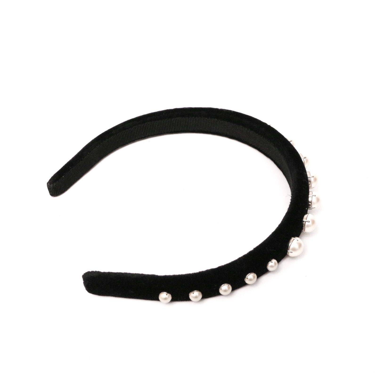 Miu Miu ブラック カチューシャ ミュウ ミュウ カチューシャ ヘアアクセサリー サテン パール