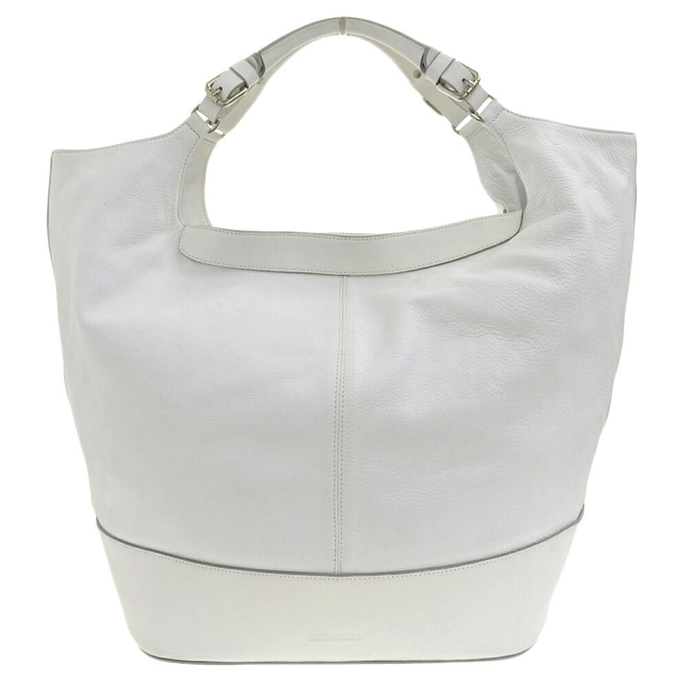 【美品】 ジルサンダー レザートートバッグ　A3 サイズ 収納可 美品 ジルサンダー JIL SANDER 現行ロゴ ホワイト レザー バスケット