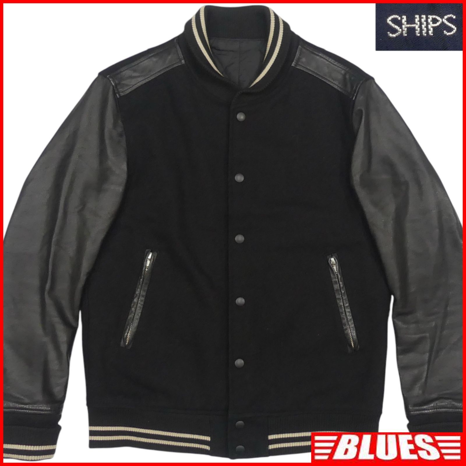SHIPS シップス スタジャン L 古着 レザー 黒 ブルゾン ジャンパー 本 