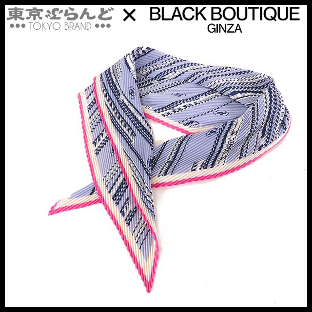 シャネル CHANEL プリーツスカーフ ラベンダーxピンクxネイビー シルク