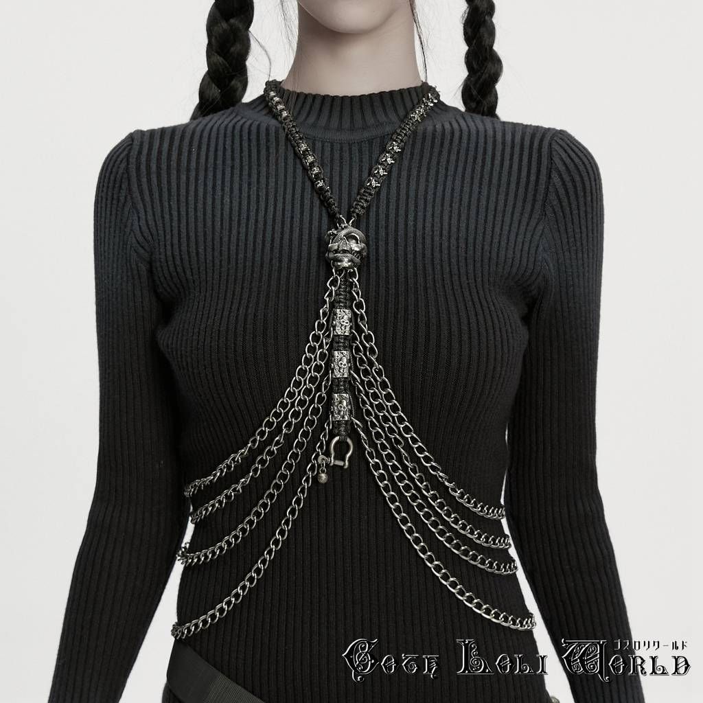 ゴスロリワールド WS-844BDF-BK 地雷系 パンク ロック ファッション ホルターネックスカル ボディチェーン ゴシック ゴスロリ ヴィジュアル系 V系