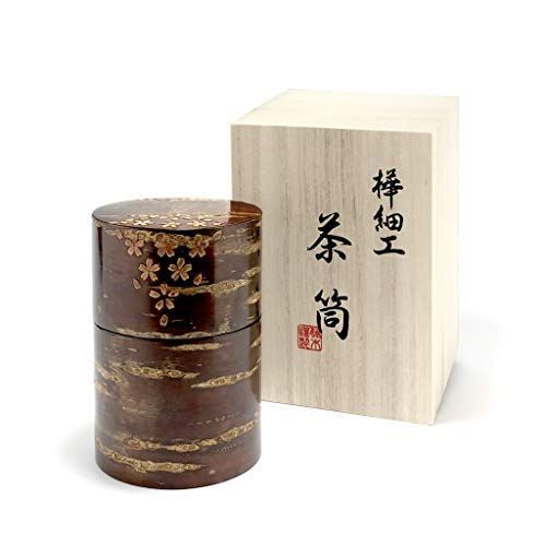 送料コミコミ！！ 藤木伝四郎商店 総皮茶筒 小口張 散花 33281 直径8cm