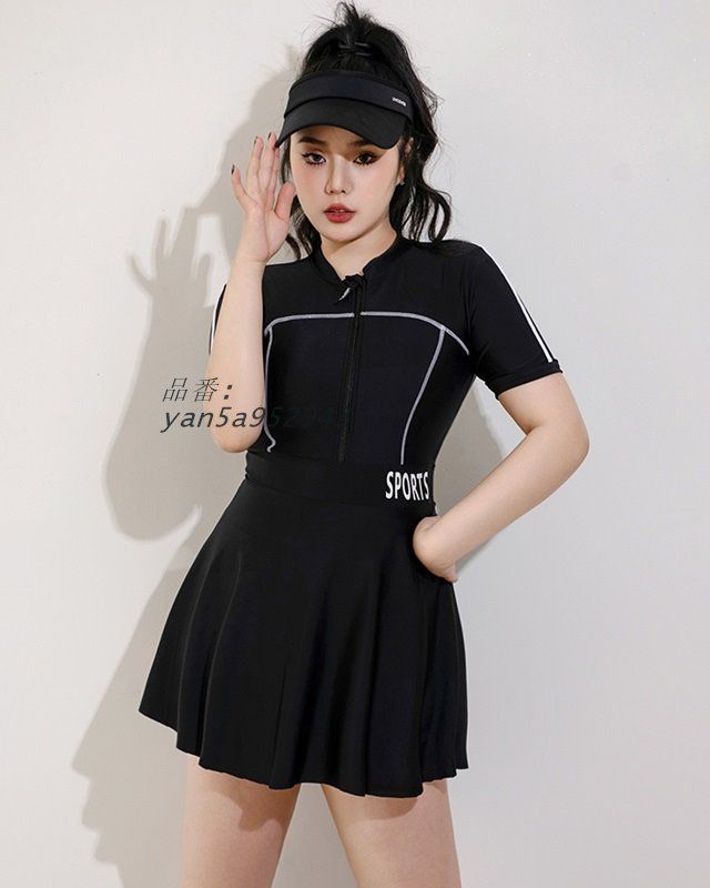 水着 レディース フィットネス水着 体型カバー フィットネス水着 大きいサイズ シンプル 袖あり 水着スカート 6L 5L 水着 水着 ワンピース水着 yan5a952943