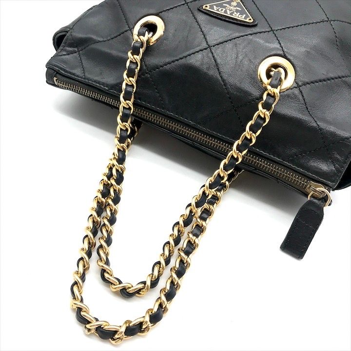 良品 PRADA プラダ 三角ロゴ プレート レザー キルティング チェーン ショルダー バッグ ブラック レディース k2661 良品 PRADA プラダ 三角ロゴ プレート レザー キルティング チェーン