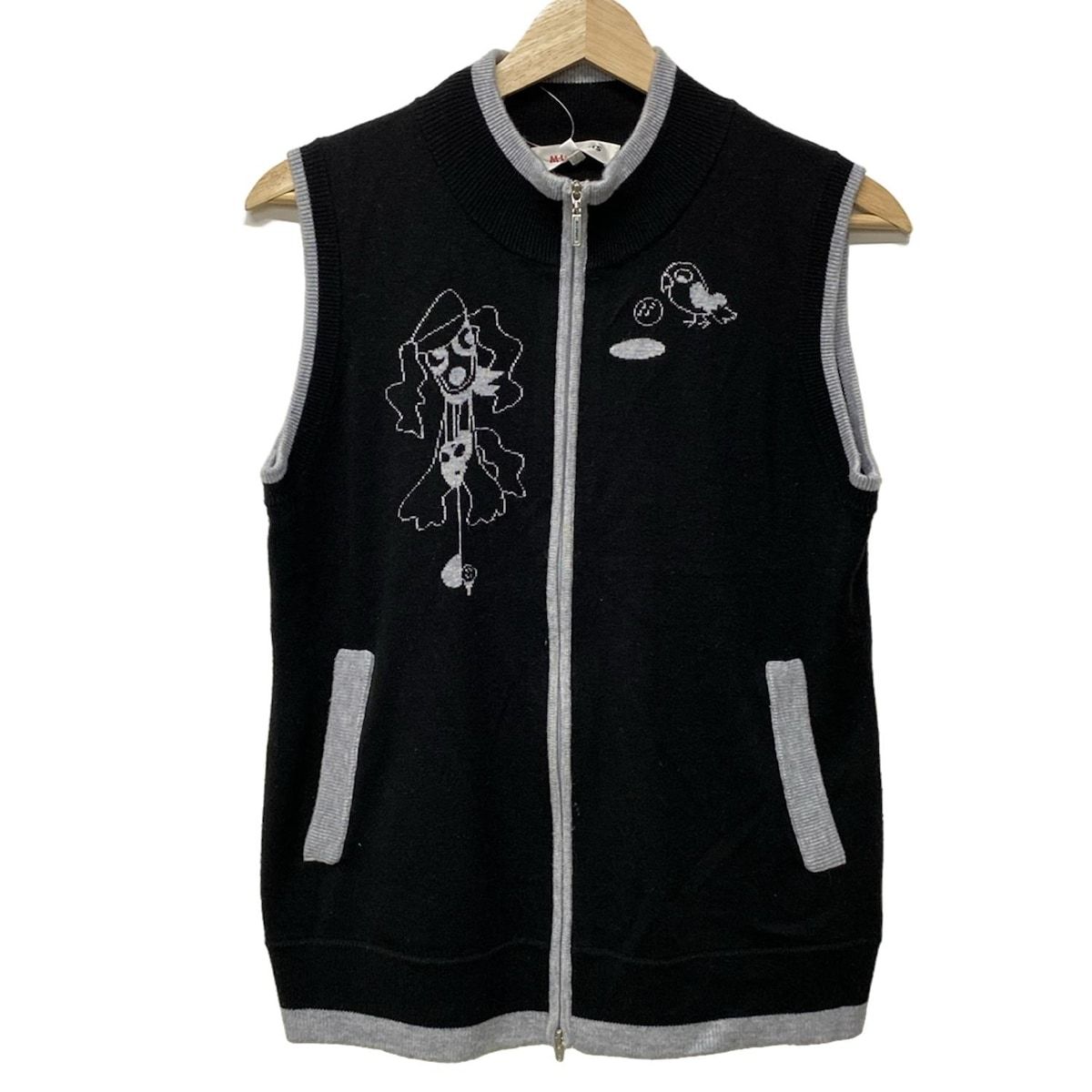 M U SPORTS ミエコウエサコ カーディガン サイズ42 L レディース - 黒×グレー 半袖|ジップアップ