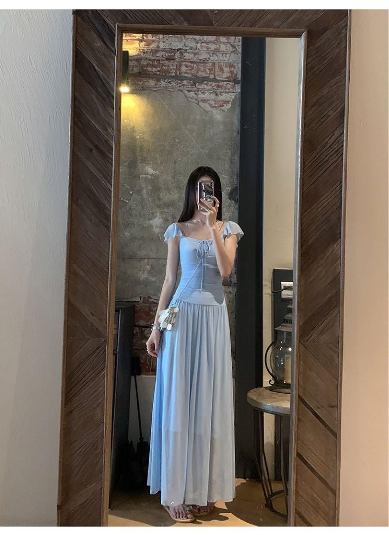 春のスクエアネックスカートモテ服ロングワンピ上品セクシー高見えアイテム