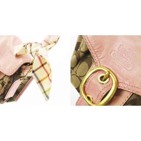 Coach ショルダーバッグ ピンク スカーフ付き コーチ COACH ショルダーバッグ キャンバス レザー 革 ロゴ型