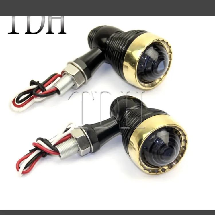 真鍮ウィンカー 4個セット ブラス 黒 LED ソフテイル スポーツスター ハーレー ショベル パンヘッド エボ バイク カスタム