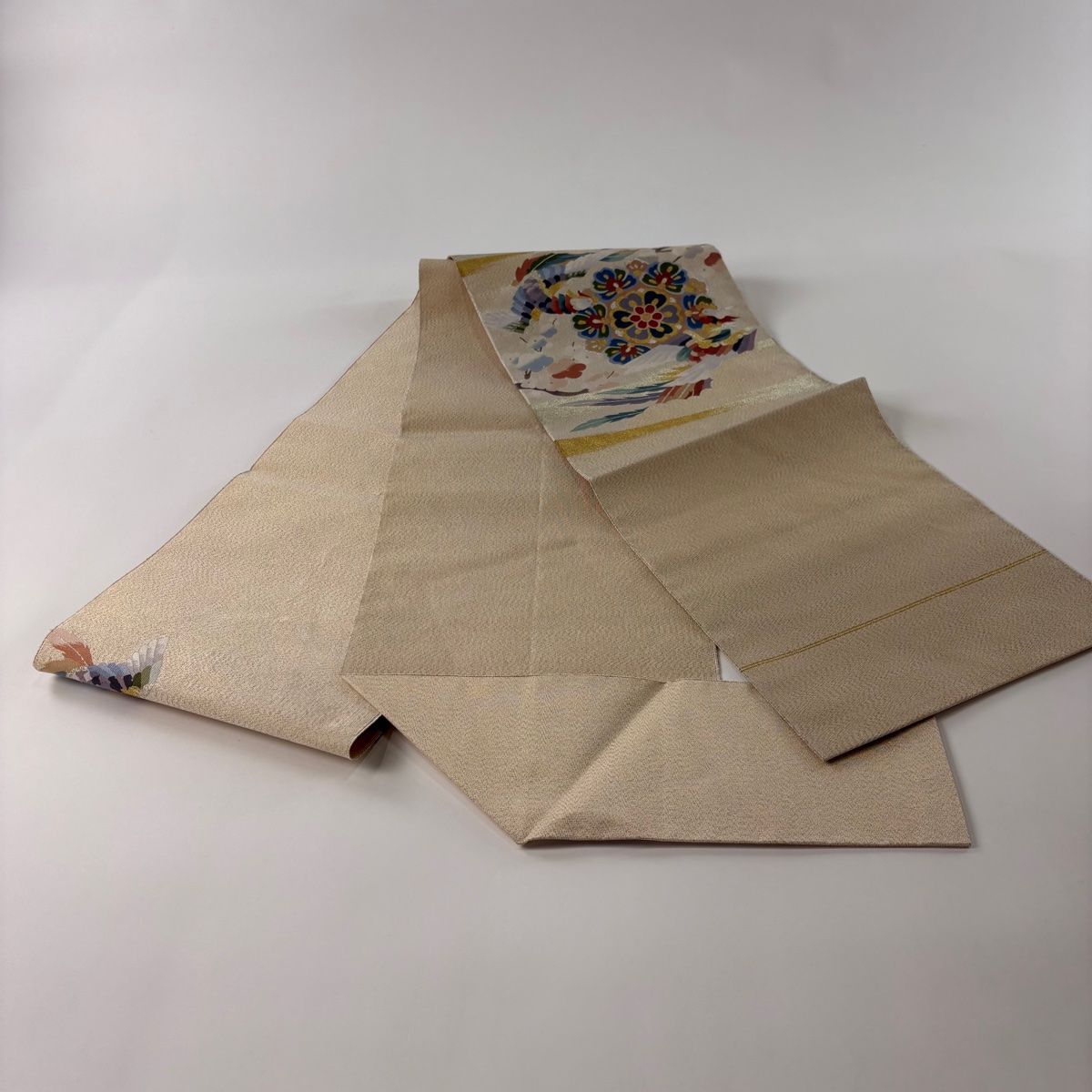 名古屋帯 美品 秀品 八寸名古屋帯 松葉仕立て 華文 鳥 金銀糸 箔