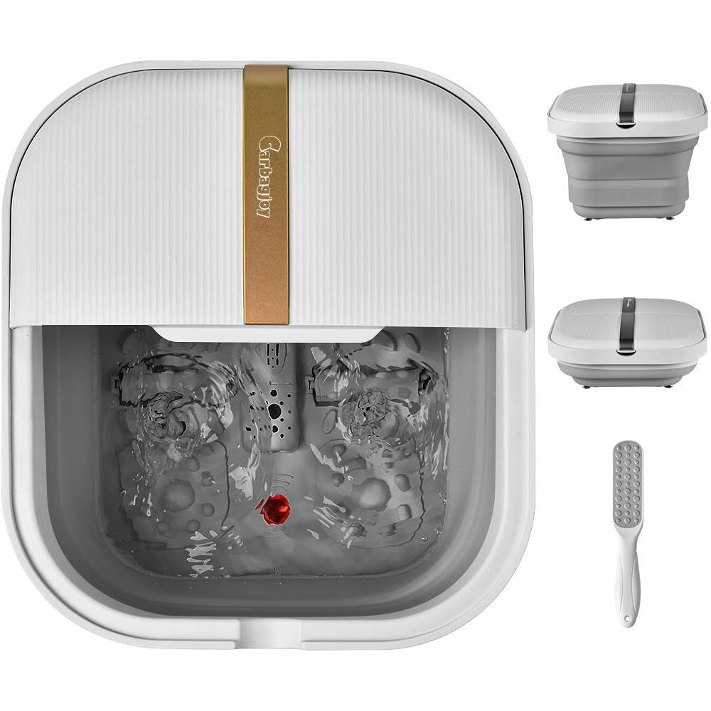 新着商品 Carbagjoy 折り畳め フットバス 足湯 保温 浴剤可 高温自動オフ 水と電気分離 バブル機能 加熱 保温機能付き 静音設計 ローラー 角質取り同梱 日本語取扱説明 ホワイト Large
