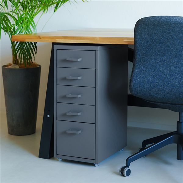 くらしのストレージワゴン5段 グレー|灰 オフィス デスクワゴン スチール キャビネット デスクサイド 引出し モダン 事務所 書類収納 サイドワゴン 収納 韓国インテリア 組立品 NK-481