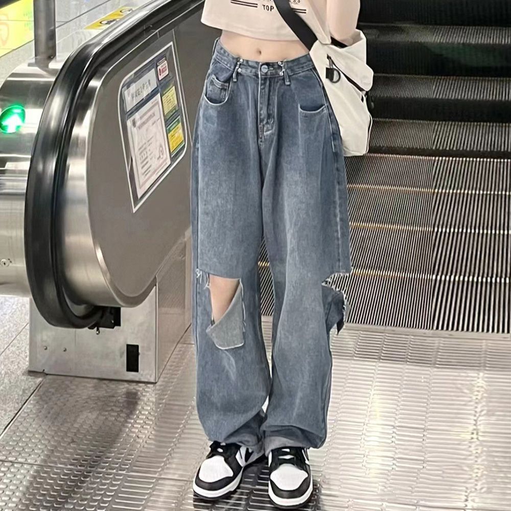 デニムパンツ ダメージジーンズ 春夏秋 デニムワイドパンツ ハイ