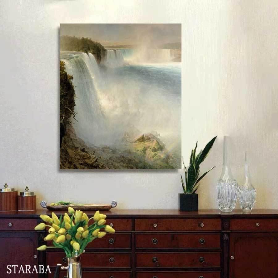 フレデリック・エドウィン・チャーチ ナイアガラの滝アメリカ側から 60cm×50cm 名画 絵画 インテリア 装飾 リビング ファブリック 母の日 送料無料