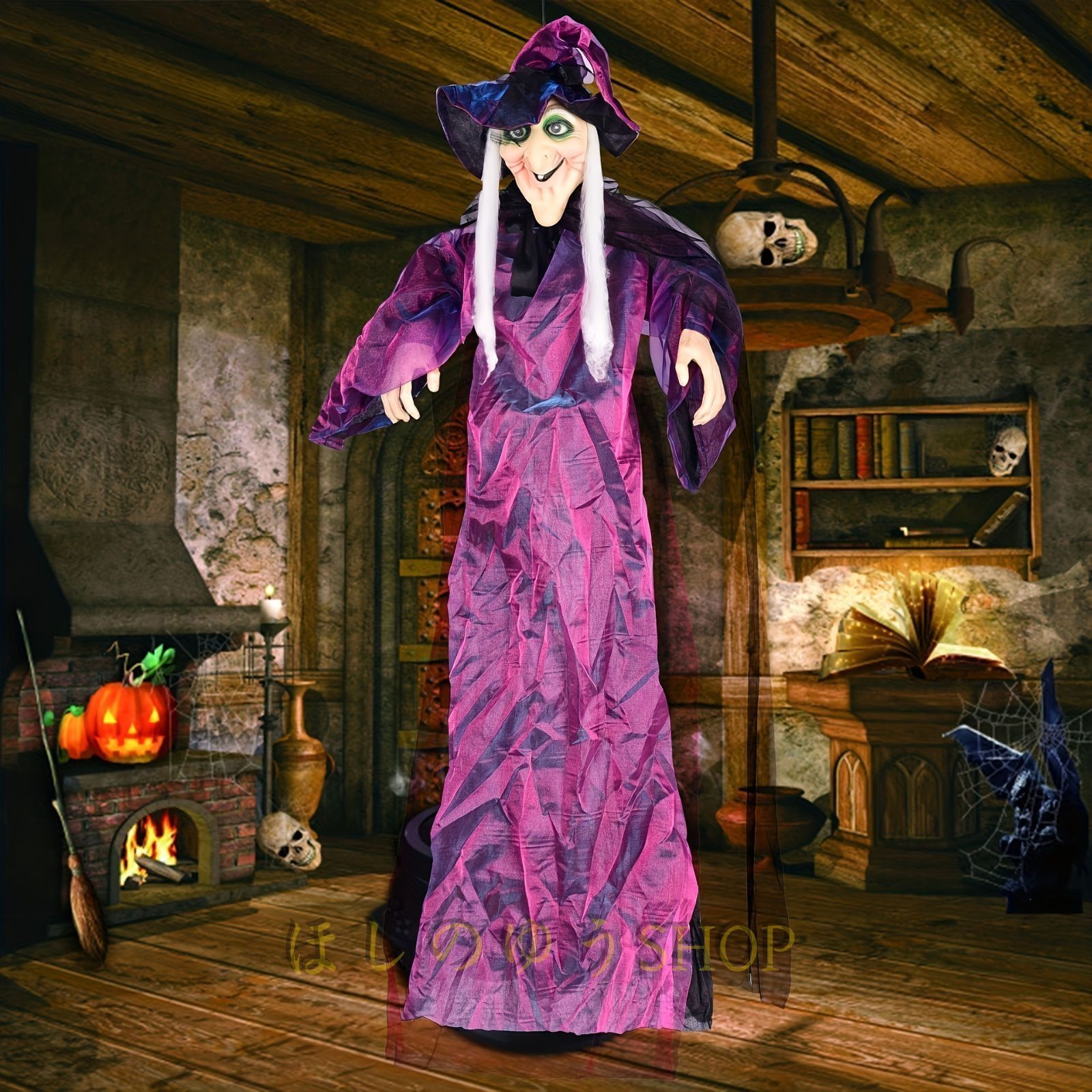 ??吊るし人形 魔女 ハロウィン ハロウィーン インテリア 装飾 デコレーション 小物 ライトアップ-音声機能 動く 光る 単三電池 パーティ お化