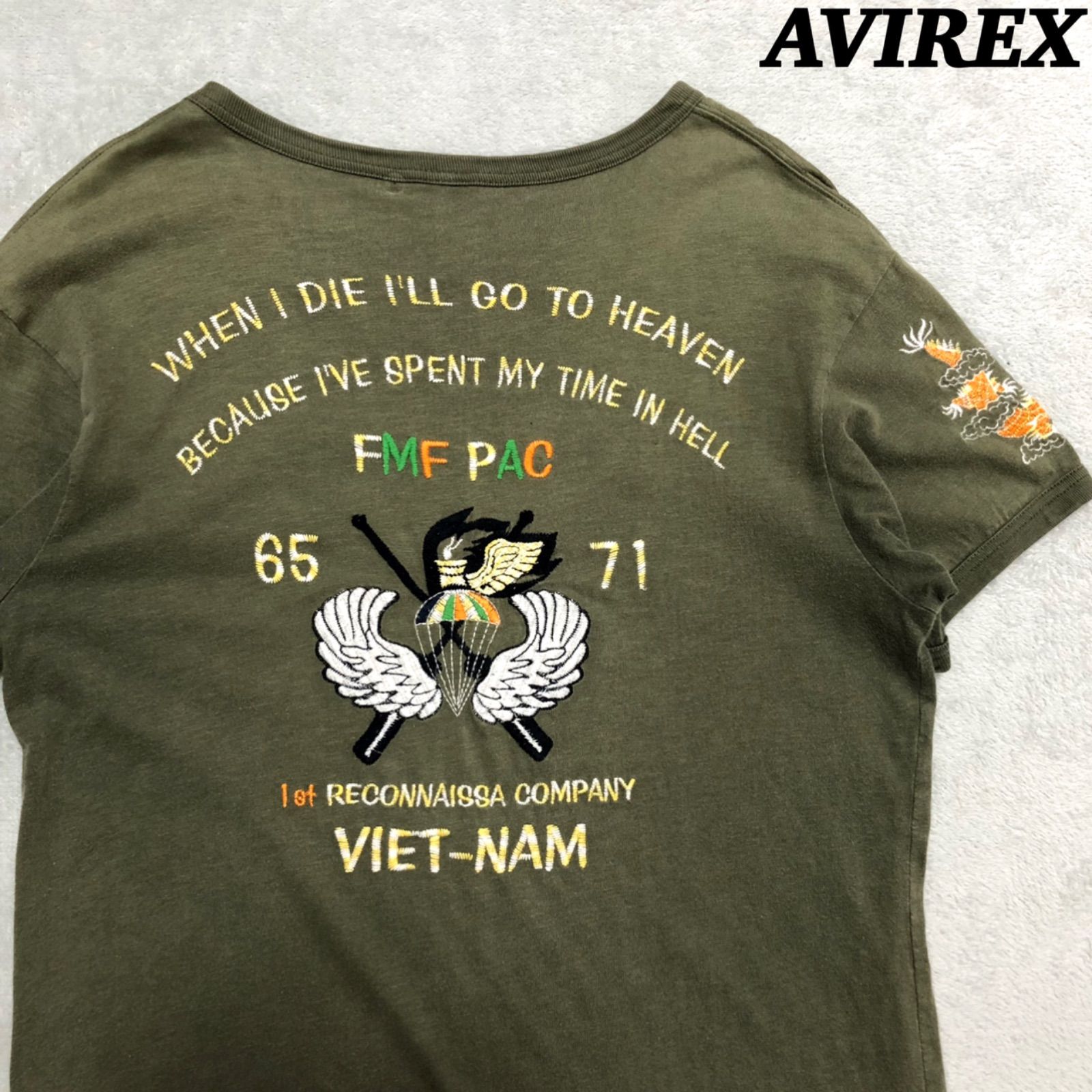 AVIREX アビレックス 長袖 刺繍Tシャツ SKA T-SHIRTS ミリタリー