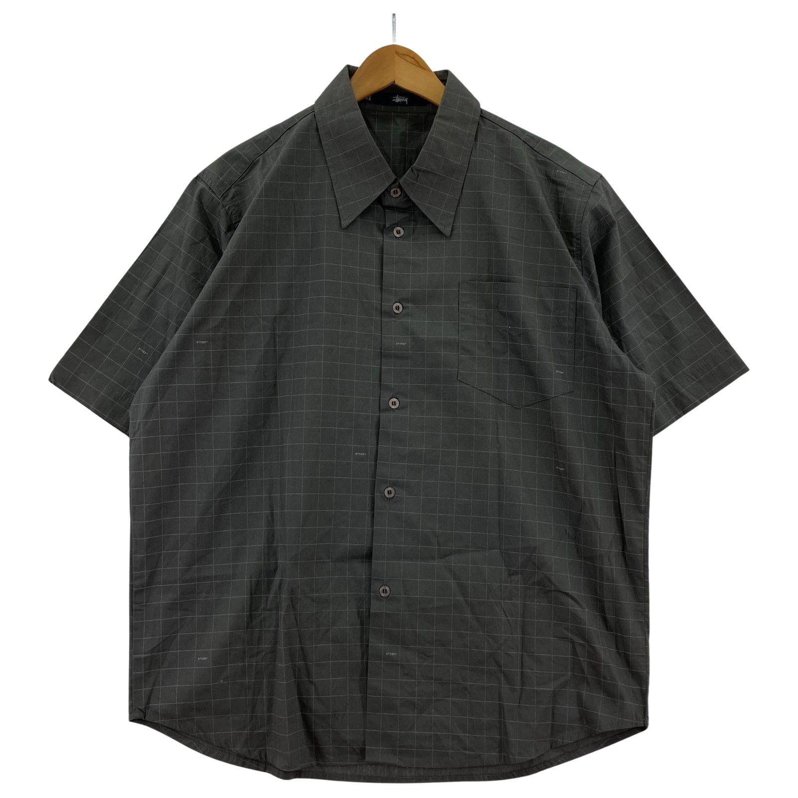 23ss Stussy 半袖シャツ L グリーン チェック Stussy チェック半袖シャツ グリーン L