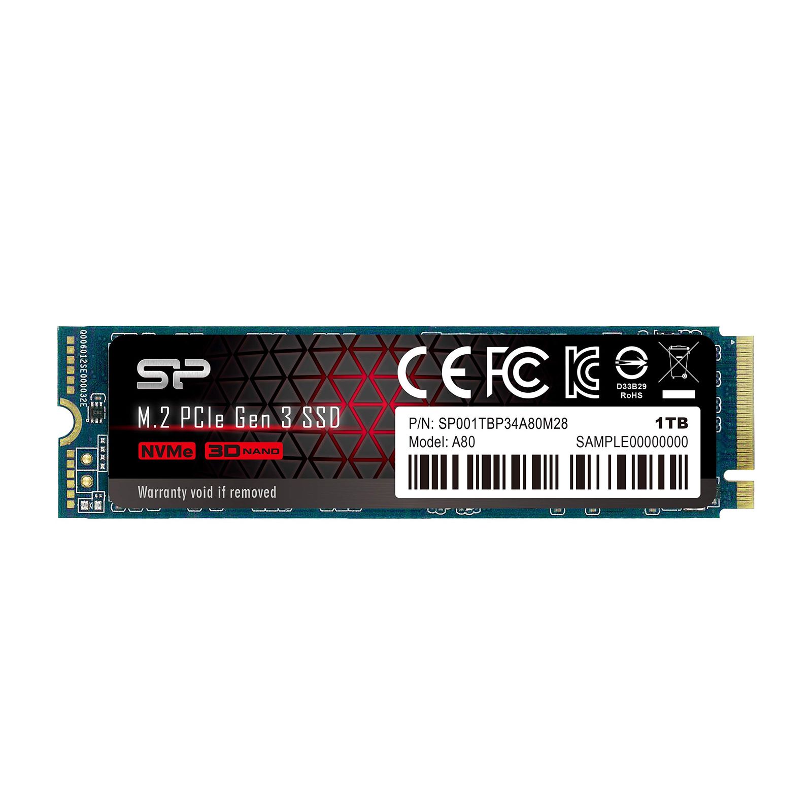 シリコンパワー SSD 1TB 3D NAND M.2 2280 PCIe3.0×4 NVMe1.3 P34A80シリーズ 5年保証 SP001TBP34A80M28 [単品] [1TB] [PCIe3.0 高速]