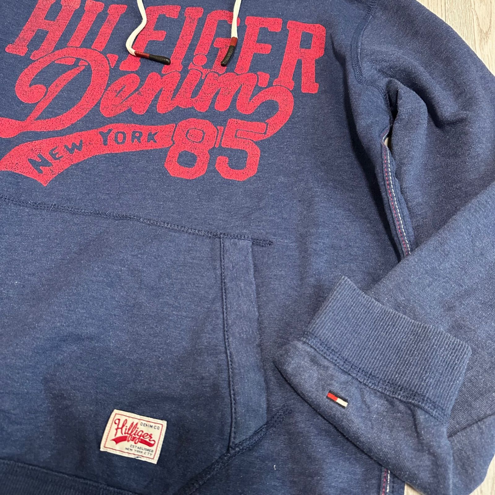 古着　HILFIGER DENIM フードパーカー　アメリカ　USA ネイビー　メンズ　レディース　Lサイズ