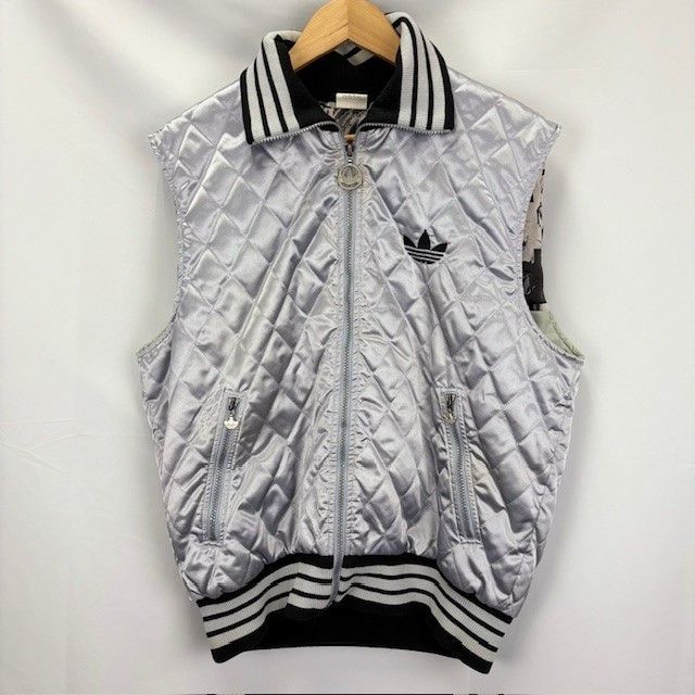 90年代 Adidas デサント キルティング ベスト シルバー 日本製 AA-5164 